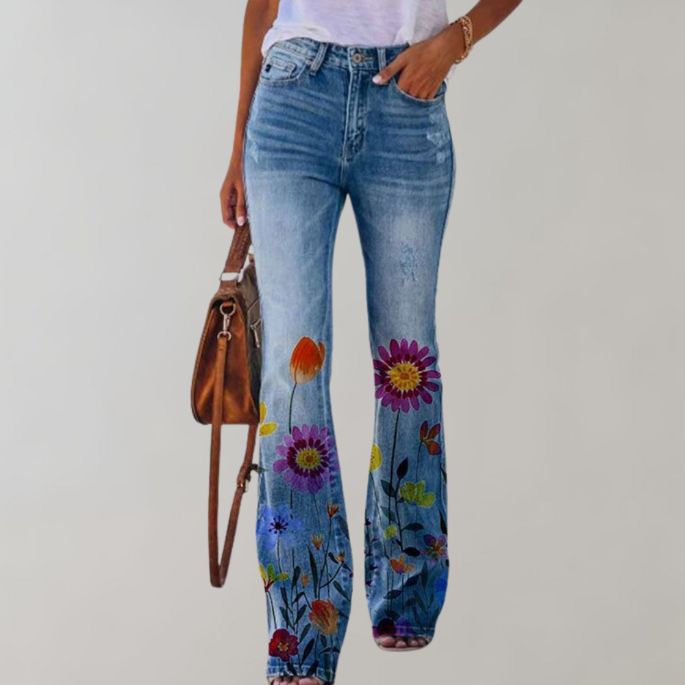 ANNE | JEANS MED VIDE BEN OG BLOMSTERMØNSTER