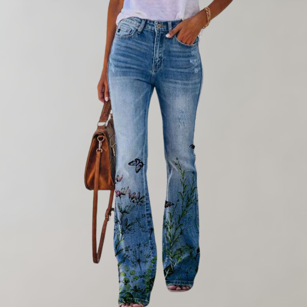 ANNE | JEANS MED VIDE BEN OG BLOMSTERMØNSTER