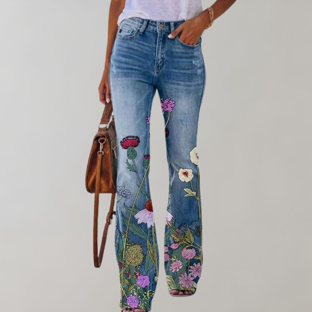 ANNE | JEANS MED VIDE BEN OG BLOMSTERMØNSTER